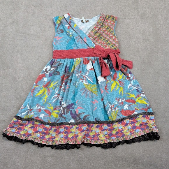 Matilda Jane Y2K Mixed Print Cotton Ruffle Dress 12 Blue Floral Boho Lace Trim — photo 2